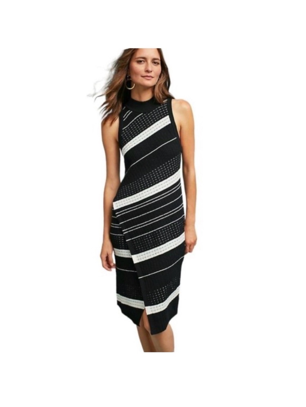 Moth Black and White Striped Sleeveless Knit Midi Dress